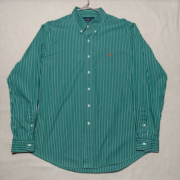 Polo Ralph Lauren Other - Vintage Ralph Lauren Button Down Shirt Custom Fit Mens XL Green White Striped